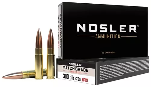 Nosler Match Grade Suppressor Ready Subsonic Rifle Ammunition 300 Blackout 220gr 1020 fps 20/ct