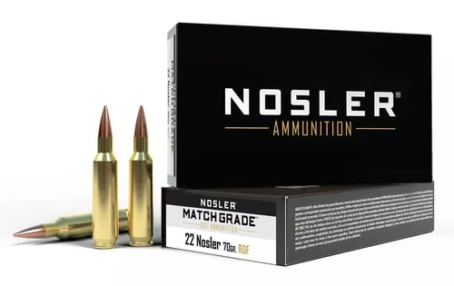 Nosler RDF Match Grade Rifle Ammunition 22 Nosler 70gr OTM 3000 fps 20/ct