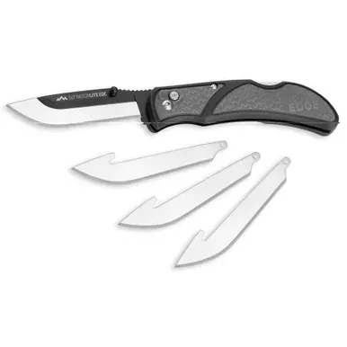 Outdoor Edge Razor EDC Lite, Folding Knife, Plain Edge, 3" Blades, 420J2 Stainless Steel, Orange and Black Handle, Includes (4) Drop Point Blades RLB30-30C