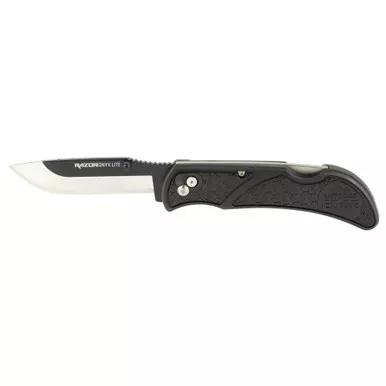Outdoor Edge Razor Onyx, Folding Knife, Plain Edge, 3" Blade Length, Includes (3) Drop Point Blades, Matte Finish, Black Grivory Scales OX-30C