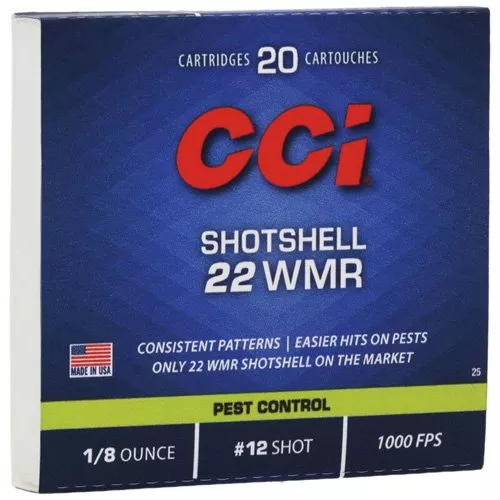 PEST CONTROL AMMUNITION – 22 WMR SHOTSHELL, #12 SHOT, 52 GRAIN