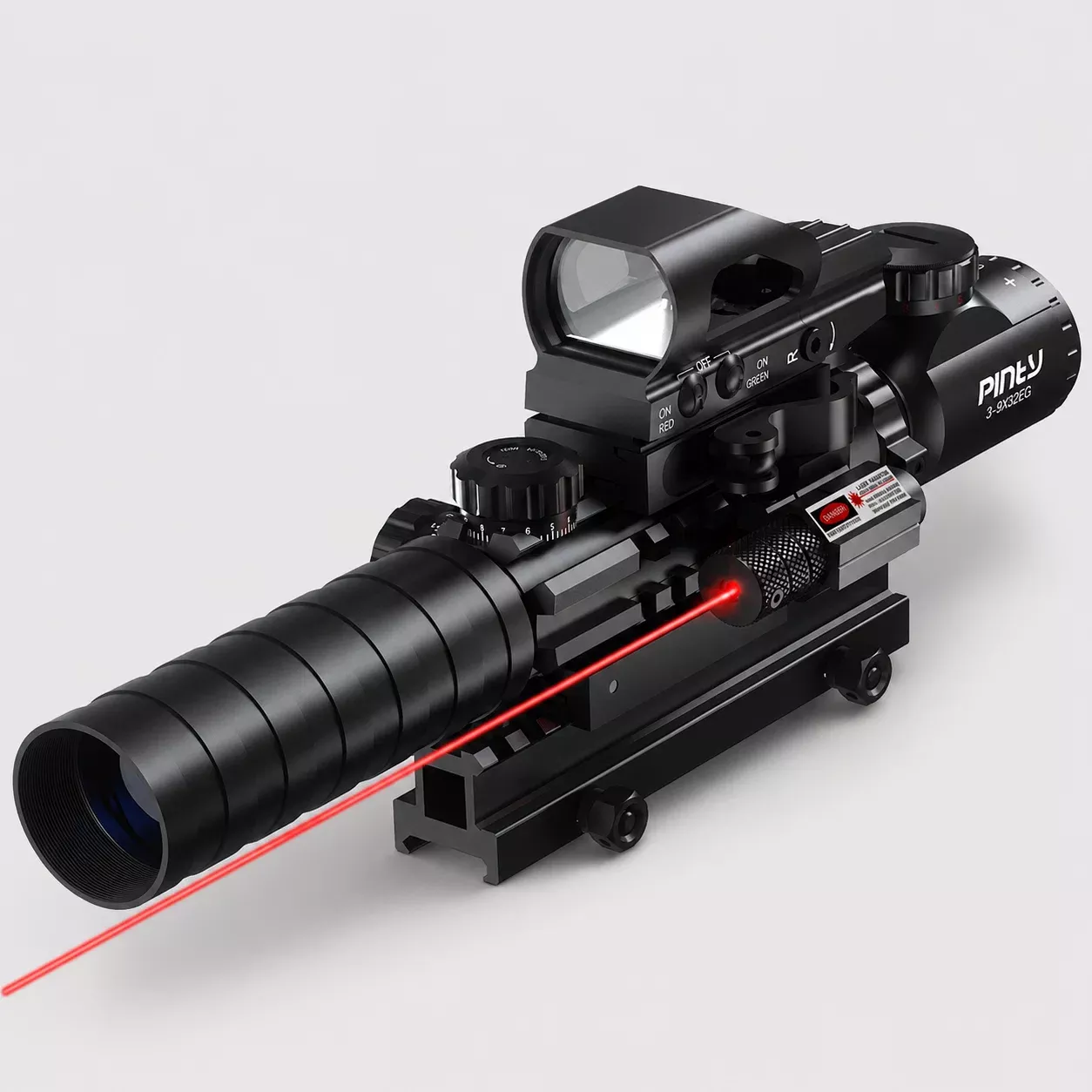 Pinty Nova 3-in-1 3-9x32 SFP Rifle Scope Combo, Red Laser