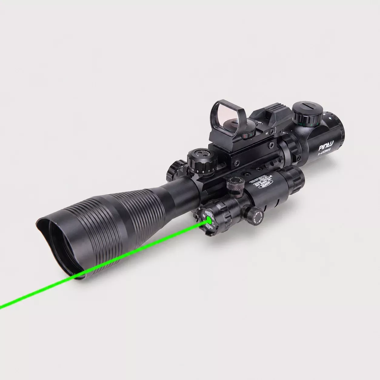 Pinty Nova 3-in-1 4-12x50 SFP Rifle Scope Combo, Green Laser