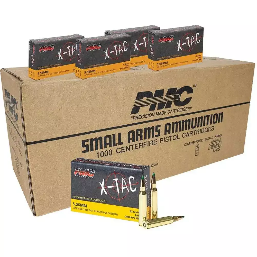 PMC X-Tac Green Tip Rifle Ammunition 5.56mm 62 Grain FMJ 2920 fps 1000/ct Case (50-20/ct)