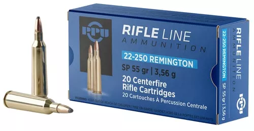 PPU Rifle Ammunition 22-250 Rem 55 gr SP 3680 fps 20/ct