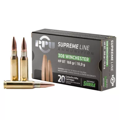Prvi Partizan Supreme - 308 Winchester, 168Gr, Boat Tail Hollow Point, 20-Round Box