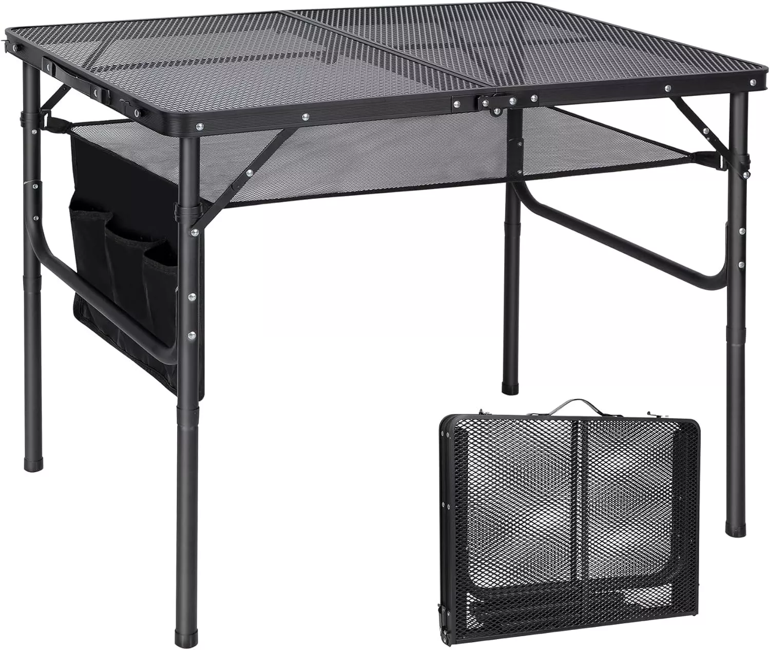 RedSwing Folding Grill Table,Aluminum Portable Grill Stand Table for Outdoor Camping Picnic BBQ Lightweight, Adjustable Height, 36''x24''x16/28'', Black