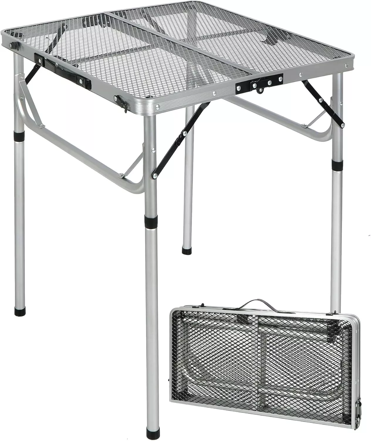 RedSwing Portable Grill Table for Outside, Aluminum Folding Grill Stand Table for Outdoor Camping Picnic BBQ, Lightweight Adjustable Height, 36"x24"x15"/28" Sliver