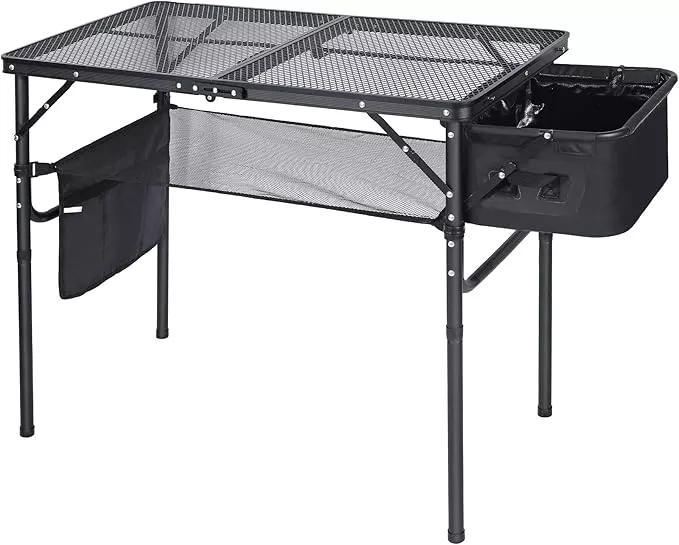 RedSwing Portable Grill Table with Sink for Outside, Aluminum Frame Folding Grill Stand Table for Outdoor Camping Picnic BBQ, Lightweight Adjustable Height, 36 x 20 x 31 Inches, Black
