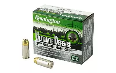 Remington, Ultimate Defense, 40S&W, 180 Grain, Brass Jacketed Hollow Point, 20 Round Box
