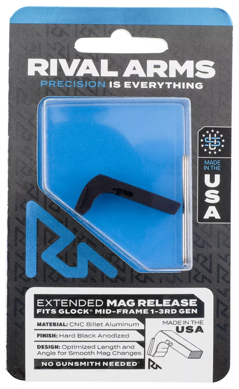 Rival Arms RA72G001A Magazine Release Compatible W/Glock GEN3 (Except 21SF) Extended, Black Anodized Aluminum