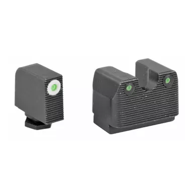 Rival Arms Tritium 3 Dot Front/Rear Green Night Sight, Fits Glock MOS 17/19, White Front Sight Ring, Black Nitride Quench-Polish-Quench (QPQ) Finish RA-RA3B231G
