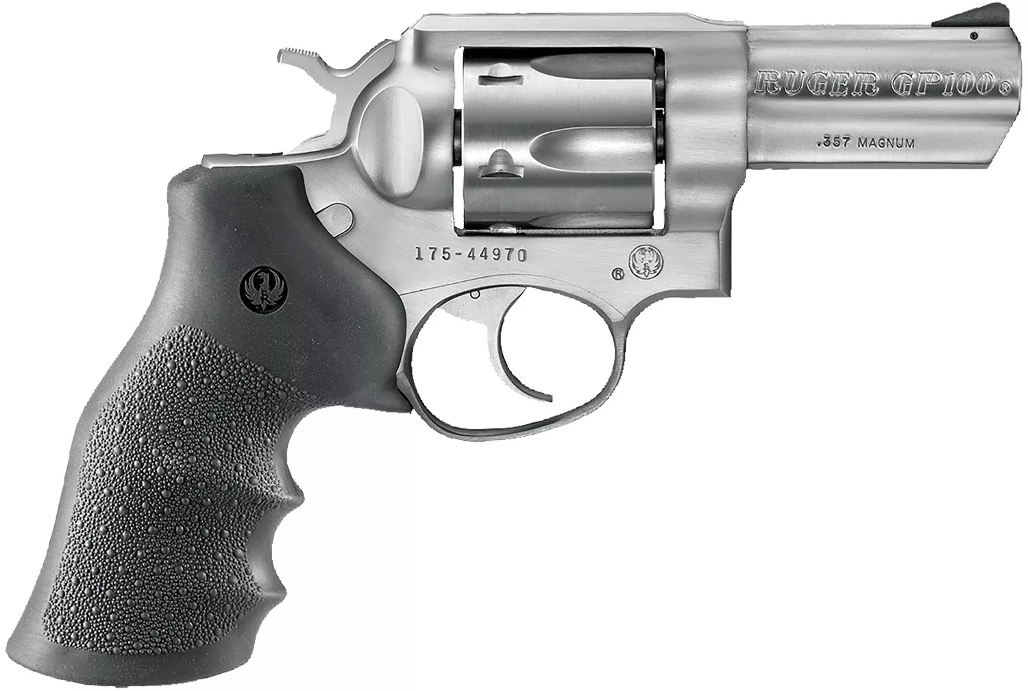 Ruger 1715 GP100Medium Frame 357 Mag 6rd 3″ Satin Stainless Steel Barrel, Cylinder & Frame, Hogue Monogrip, Transfer Bar Safety, Exposed Hammer