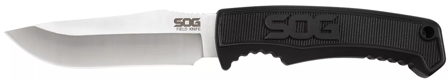 S.O.G SOGFK1001CP Field4" Fixed Clip Point Plain Satin 7Cr17MoV SS Blade Black TPR Handle Includes Sheath