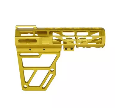 Skeletonized Pistol Brace Stabilizer, Gold Anodized Aluminum