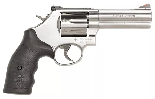 Smith & Wesson 164194 Model 686 Plus 357 Mag or 38 S&W Spl +P Stainless Steel 4.12″ Barrel, 7 Shot, Satin Stainless Steel L-Frame, Red Ramp Front/White Outline Rear Sights, Internal Lock