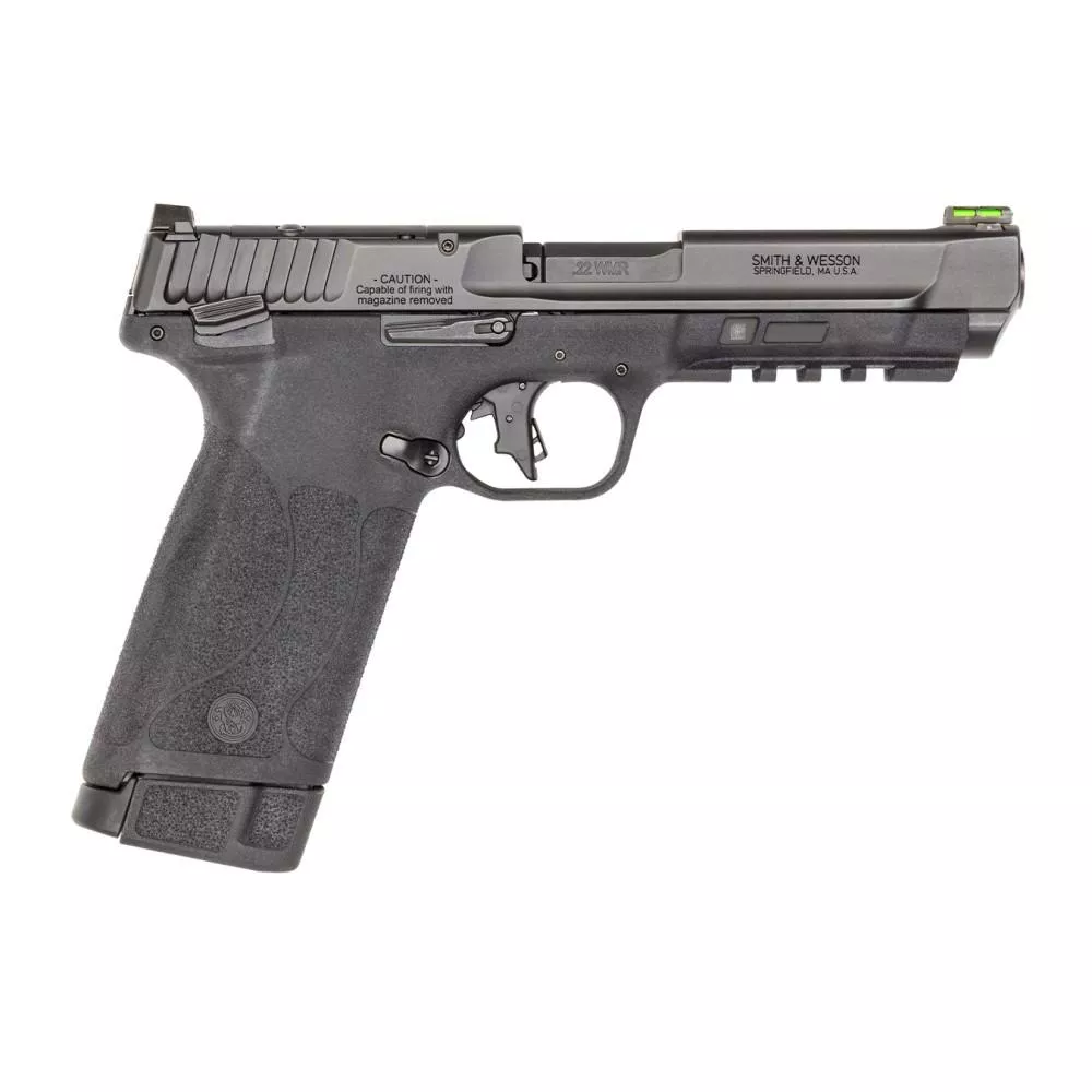 Smith & Wesson M&P 22 Magnum Handgun .22 WMR 30rd Magazines (2) 5″ Barrel Black Optic Ready Fiber Optic Sight Thumb Safety
