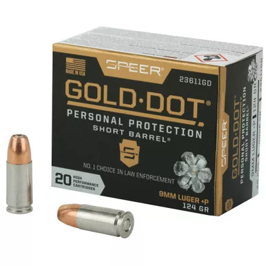 Speer Ammunition Speer Gold Dot 9mm +P 124-Grain Hollow Point Ammunition - Reliable Performance for Self-Defense and Duty Use