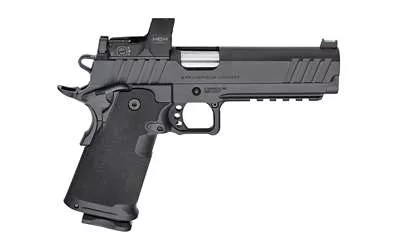 Springfield, 1911 DS Prodigy 5″ AOS Handgun, Semi-Automatic Metal Frame Pistol, Forged Stainless Steel Barrel, Black Cerakote Finish, Polymer Grips, Fiber Optic Front and Black Serrated Rear Sights, HEX Dragonfly Red Dot, 2 Magazines, (1)-17Rd (1)-20Rd