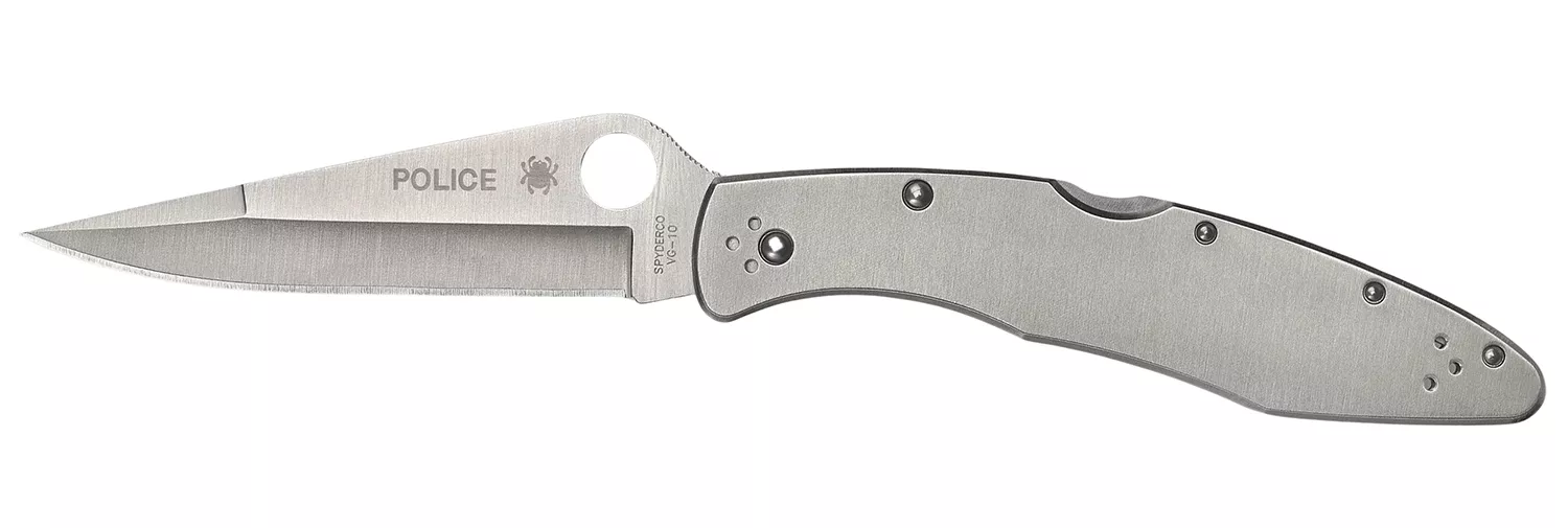 Spyderco C07P Police4.13" Folding Spear Point Plain VG-10 SS Blade Stainless Includes Pocket Clip