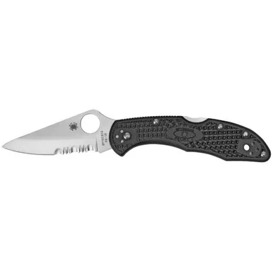 Spyderco Delica 4, Lightweight, 3" Folding Knife, Spear Point, Combo Edge, VG10/Satin, Black FRN, Circle Thumb Hole/Pocket Clip C11PSBK