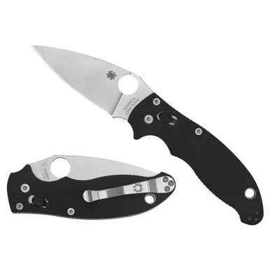 Spyderco Manix 2, Folding Knife, 3.37" Blade, Drop Point, Plain Edge, CPM-S30V Finish, Black G10 Frame, Circle Thumb Hole/Pocket Clip C101GP2