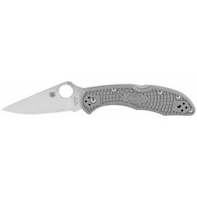Spyderco Spyderco, Delica4, Lightweight, 2.875" Folding Knife, VG10/Satin, Plain, Clip Point, Circle Thumb Hole/Pocket Clip, Grey FRN, Box C11FPGY
