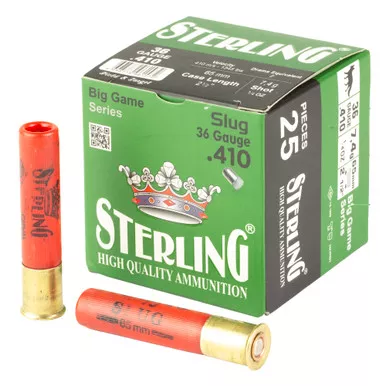 Sterling Big Game Series, 410 Bore, 2.5", 10 Grain, 1/4 oz, Rifled Slug, 25 Round Box 8698779961572