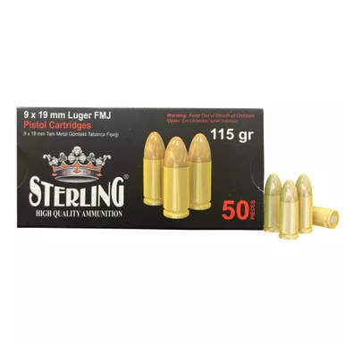 Sterling Brass Case, 9MM, 115 Grain, Full Metal Jacket, 50 Round Box SRL8698779955748