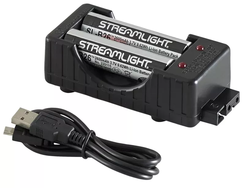 Streamlight 22010 18650 Battery Charger w/Batteries Black 18650 Li-ion Rechargeable Battery
