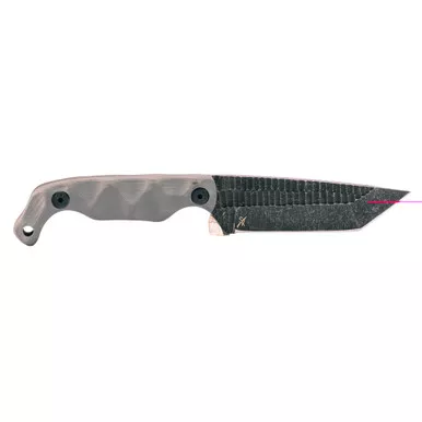 Stroup Knives Bravo 5 Tanto, Fixed Knife, 3.5" Tanto Blade, 7.75" Overall Length, 1095 High Carbon Blade Steel, Plain Edge, Acid Etched Finish, Black, Gray G-10 Handle, Includes Kydex Sheath B5T-GR-G10