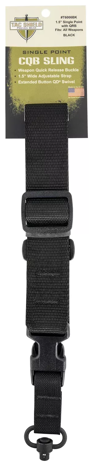 Tacshield T6006BK CQB with QD Push Button Swivel 1.50" W Single-Point Black Webbing for Rifle/Shotgun