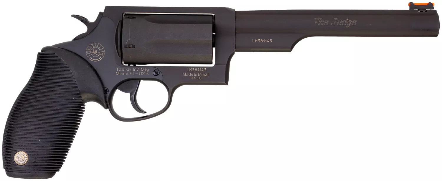 Taurus 2-441061T JudgeCompact 45 Colt (Long Colt) 410 Bore 5 Shot 6.50" Matte Black Oxide Alloy Steel Barrel, Cylinder & Frame, Black Rubber Grip, Transfer Bar Safety, Exposed Hammer