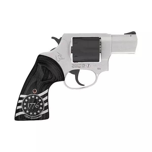 Taurus 856 Handgun .38 Spl 6rds 2″ Barrel Stainless Steel Frame/Black Cylinder 1776 Custom Grips