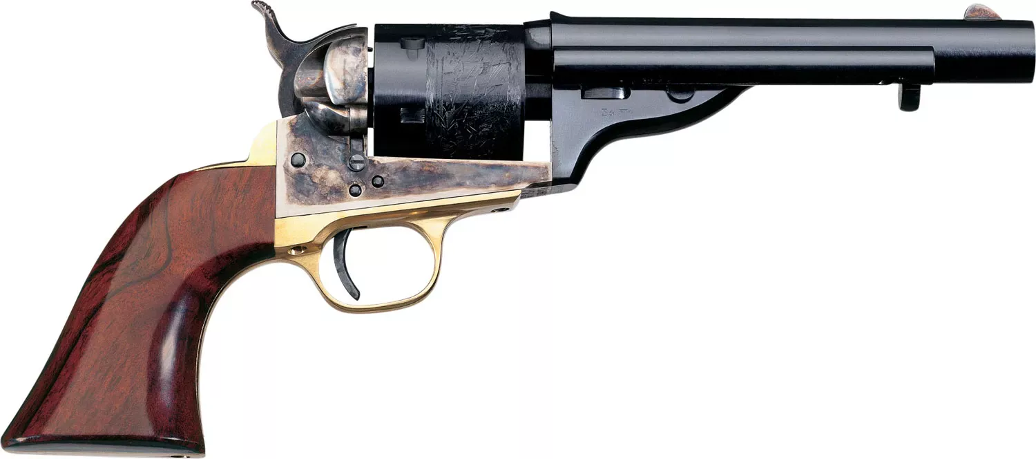 Taylors & Company 550721 1851 Open-Top 45 Colt (LC) Caliber with 5.50" Blued Finish Barrel, 6rd Capacity Blued Finish Cylinder, Color Case Hardened Finish Steel Frame & Walnut Navy Size Grip