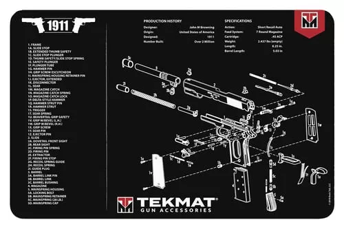 TekMat TEKR171911 1911 Ultra Cleaning Mat Black/White Rubber 20" Long 15" x 20" 1911 Parts Diagram Illustration