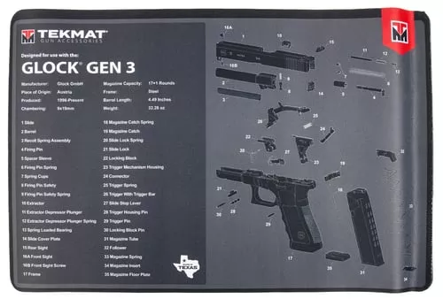 TekMat TEKR17GLOCKG3 Glock Gen 3Black/White Rubber 11"x17" Glock Gen3 Parts Diagram