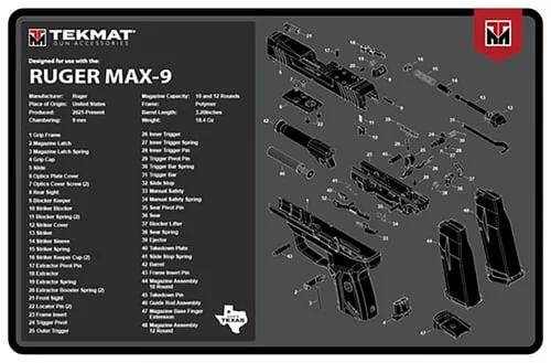TekMat TEKR17RUGERMAX9 Ruger Max 9 Cleaning Mat Black/White Rubber 11″X17″ Ruger Max 9 Parts Diagram