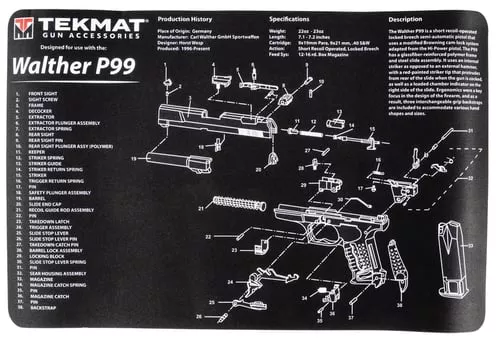 TekMat TEKR17WALP99 Walther P99 Cleaning Mat Black/White Rubber 11"x17" Walther P99 Parts Diagram