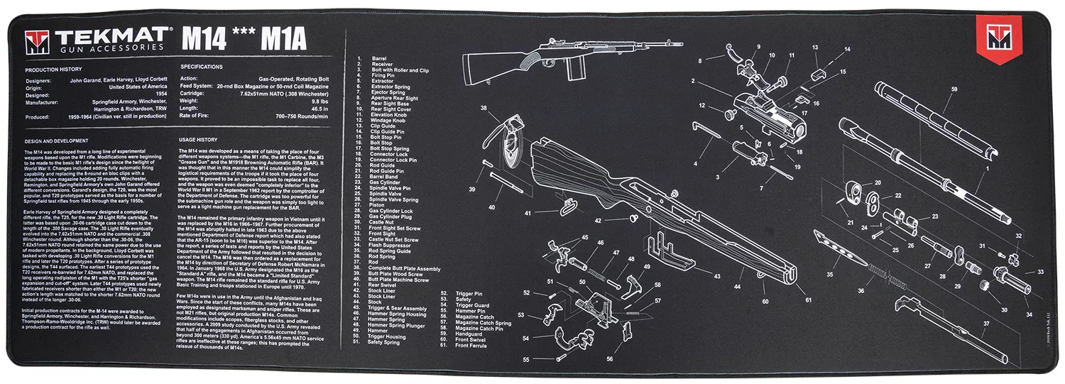 TekMat TEKR44M14 M14 (M1A) Cleaning Mat Black/White Rubber 15″X44″ M14 (M1A) Parts Diagram