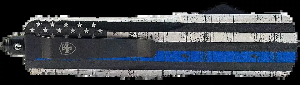 Templar Knife LBTB131 Gen II Back The Blue Large 3.50″ OTF Dagger Plain Black Oxide Stonewashed 440C SS Blade, 5.25″ Black & White w/Blue Line Aluminum Handle, Glass Breaker