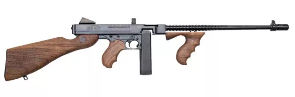 Thompson T5100D 1927A-145 ACP Caliber with 16.50" Barrel, 20+1 Capacity (Stick), 100+1 Capacity (Drum), Blued Metal Finish, American Walnut Stock Wood Grip Right Hand