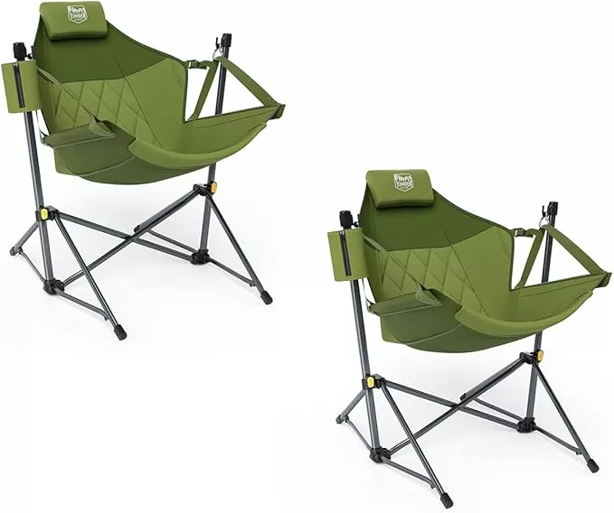 TIMBER RIDGE Hammock Camping Chair with Adjustable Backrest, Heavy Duty Folding Hammock Chair Supports 300lbs, Portable Hammock Chair for Camping, Travelling and Patio, Tan 2 Pack