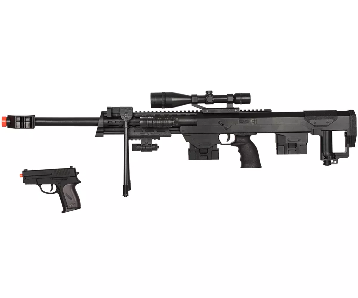 UKARMS P1050 Spring Airsoft Sniper w/ Scope, Flashlight, Laser & Pistol