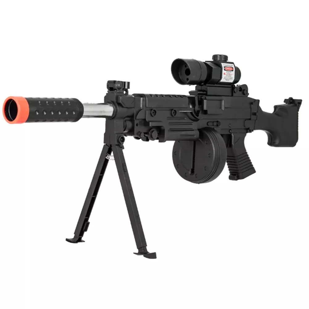 UKARMS P2338 SAW Spring Airsoft Rifle w/ Scope, Laser & Drum Mag