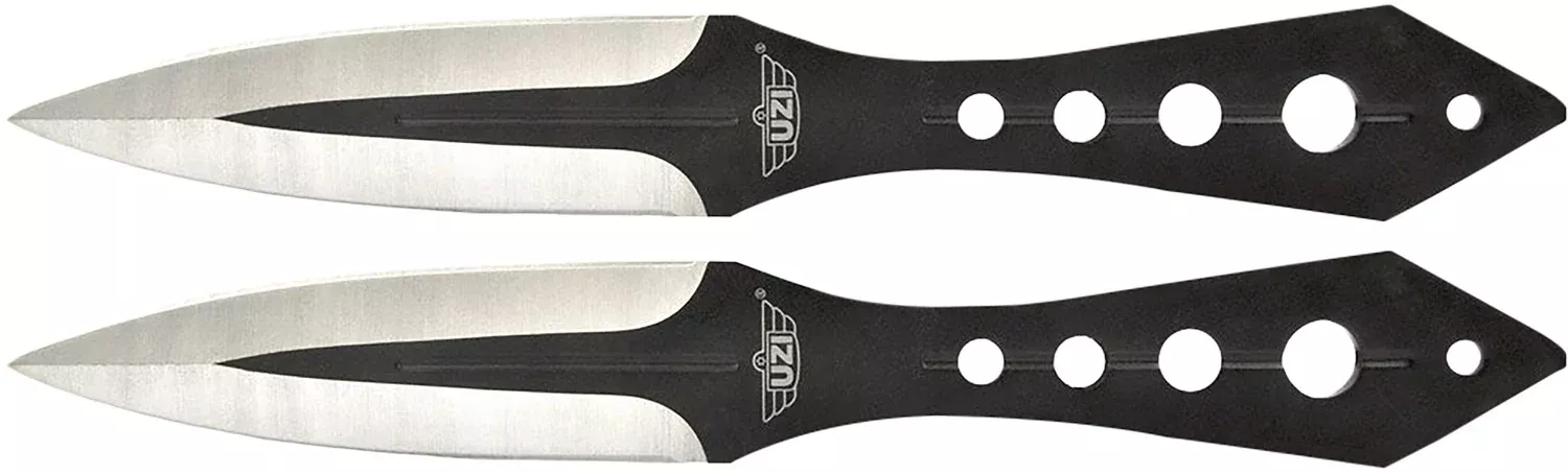 Uzi Accessories UZKTRWTZP Throwing Knives Two Fixed Plain Black/Silver Stainless Steel Blade, Black Stainless Steel Handle, Includes Nylon Holster
