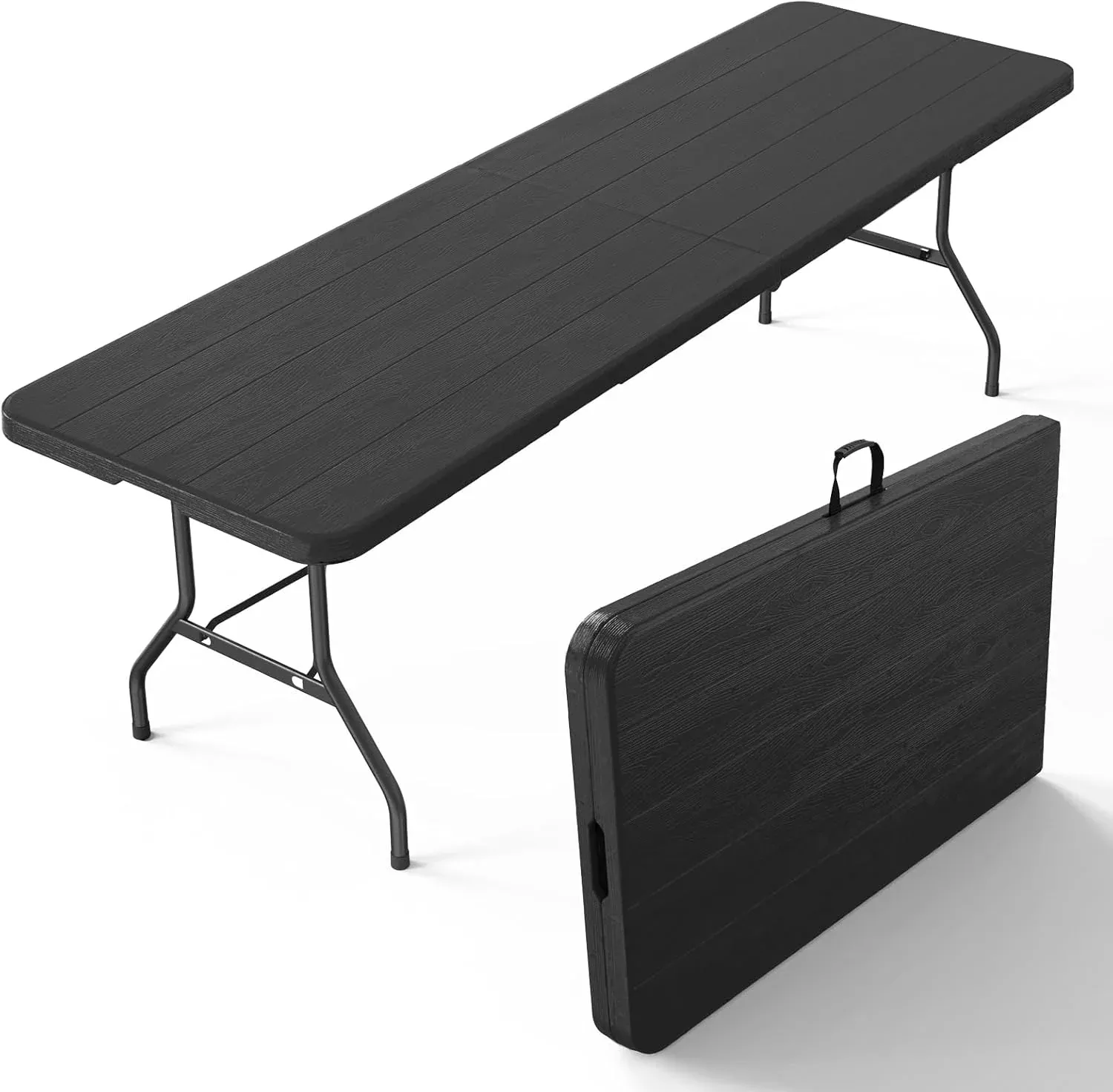 VINGLI 8 Foot Plastic Folding Table Portable Long Table for Indoor Outdoor Use Rectangular with Carrying Handle,White