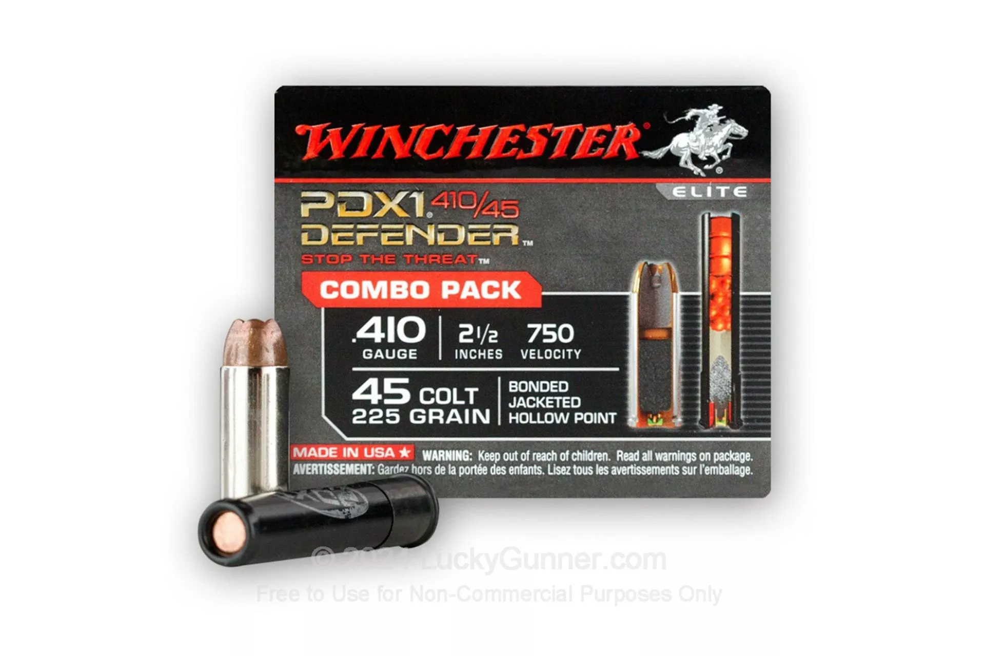 Winchester .45 Colt & .410 Bore Ammunition 20 Rounds Defender Combo Pack 225 Grains – S41045PD