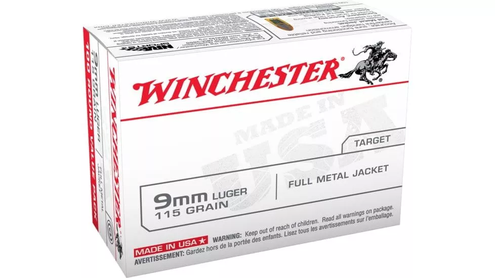 Winchester Ammo USA9MMVP USA 9mm Luger 115 gr Full Metal Jacket (FMJ) Handgun Ammo – 100 Rounds – 67851