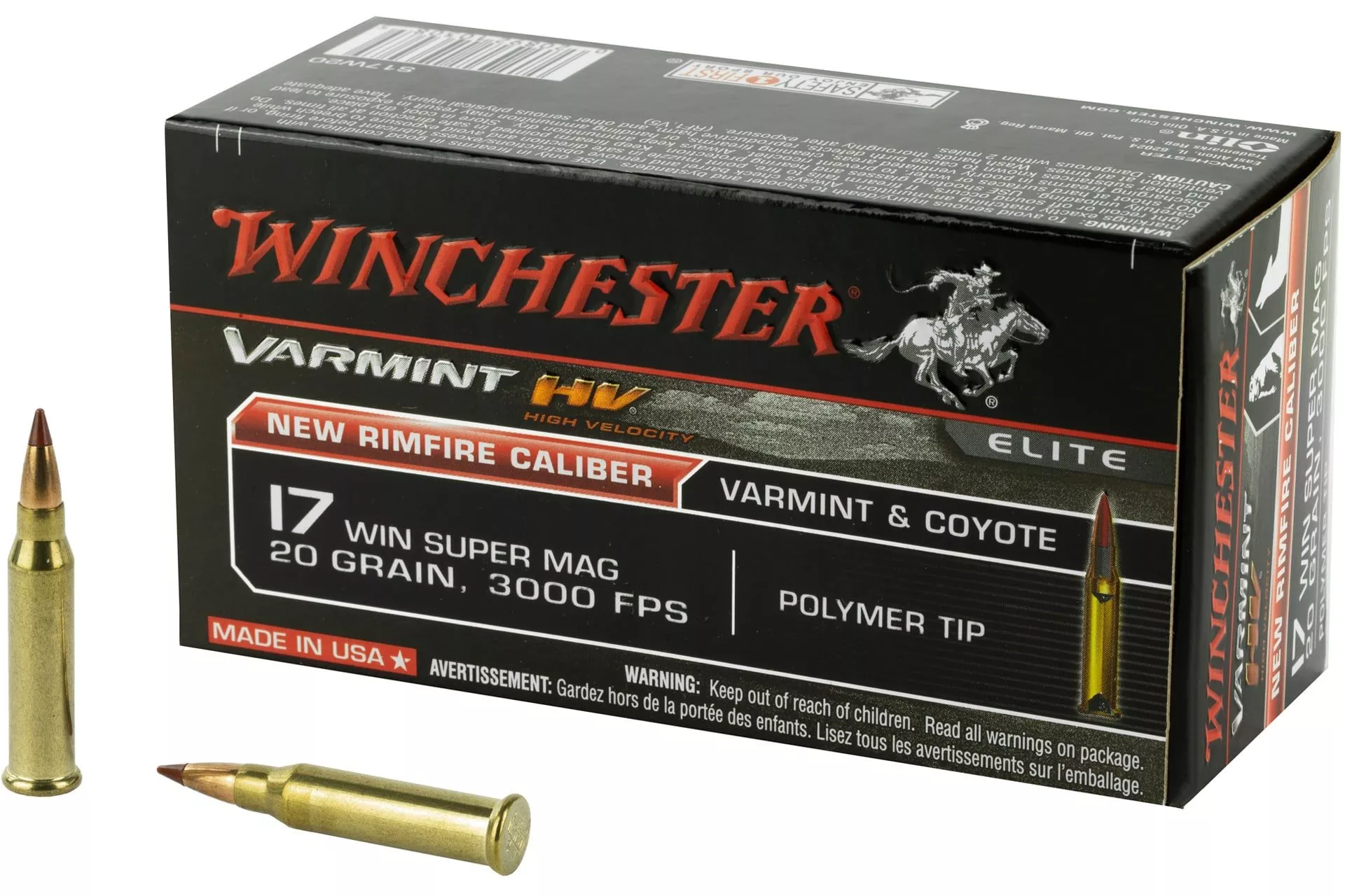 Winchester Ammunition Varmint HV 17WSM 20 Grain Polymer Tip Rimfire Ammo – 50 Rounds – WNS17W20